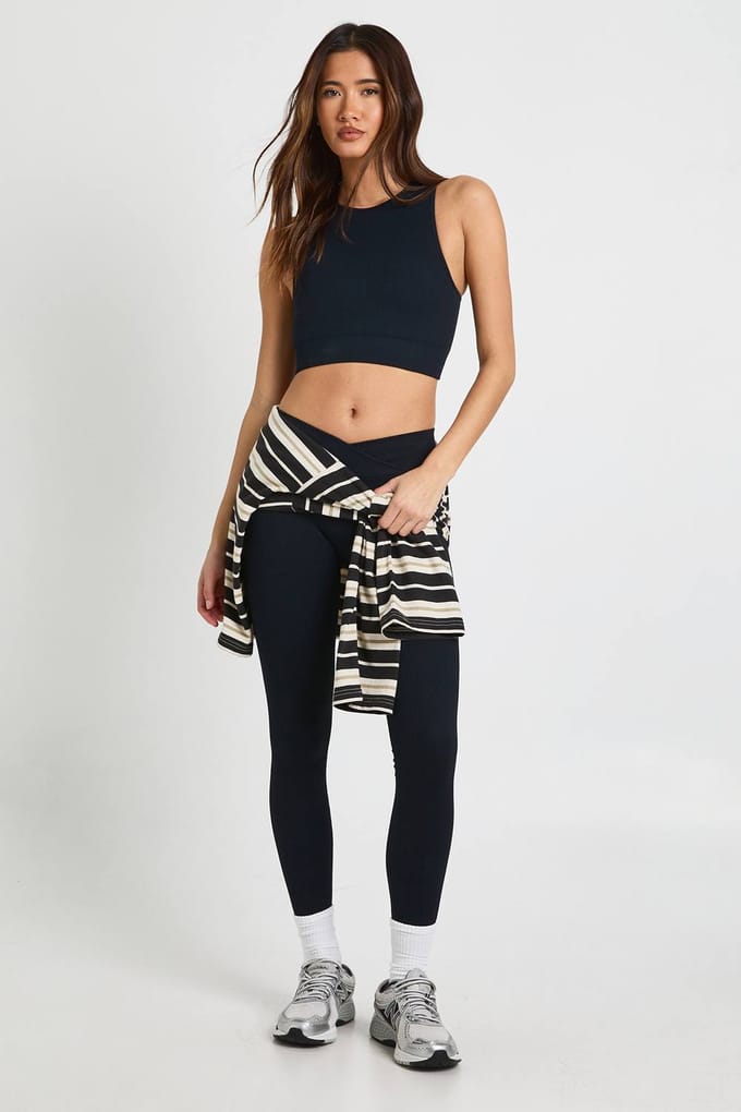 boohoo Dames Contour Geribbelde Wikkel Taille Naadloze Leggings | Zwart | Maat: Medium