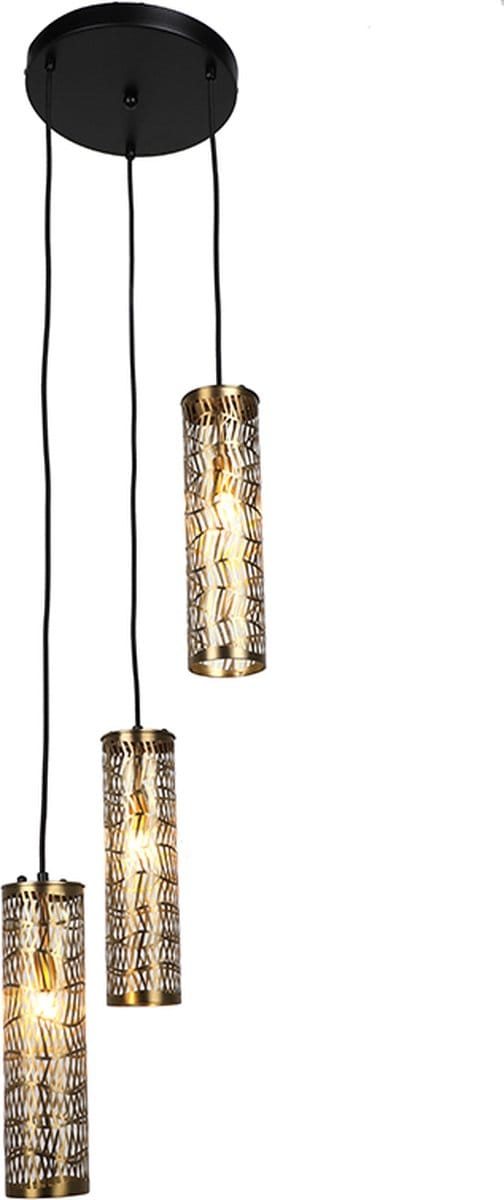 Olucia - MARLI - Hanglamp - Messing / Zwart - 3L - Vorm: Rond