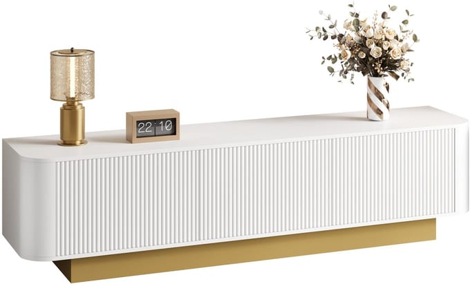 TV-Meubel - Met Afgerond Design en Textuurfront - Opbergruimte - MDF - Wit