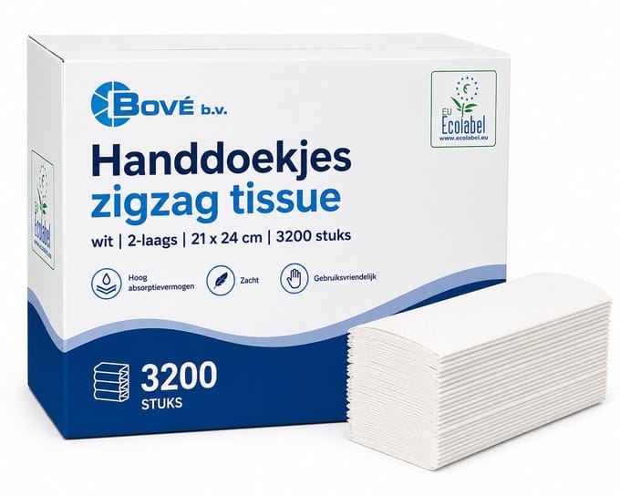 Handdoekjes zigzag tissue wit 2-laags 21 x 24 cm 3200 stuks (6151804221208)