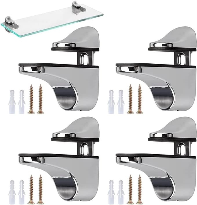 Set van 4 glazen clips voor verstelbare glazen planken met schroeven en expansietubes voor panelen van 3-22 mm dik