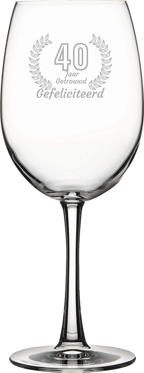 Gegraveerde rode wijnglas 46cl Gefeliciteerd 40 jaar getrouwd