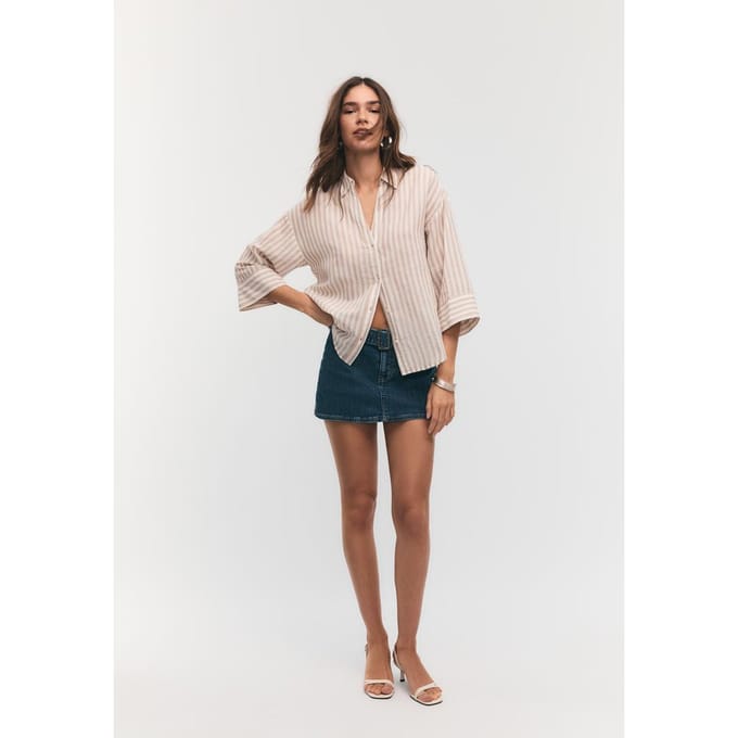 Stradivarius Kimonomouw overhemd linnenlook  Steen S
