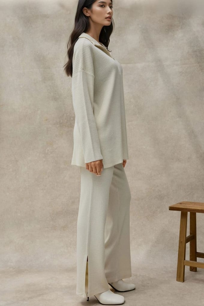 High Waist Gebreide Set met Ritskraag