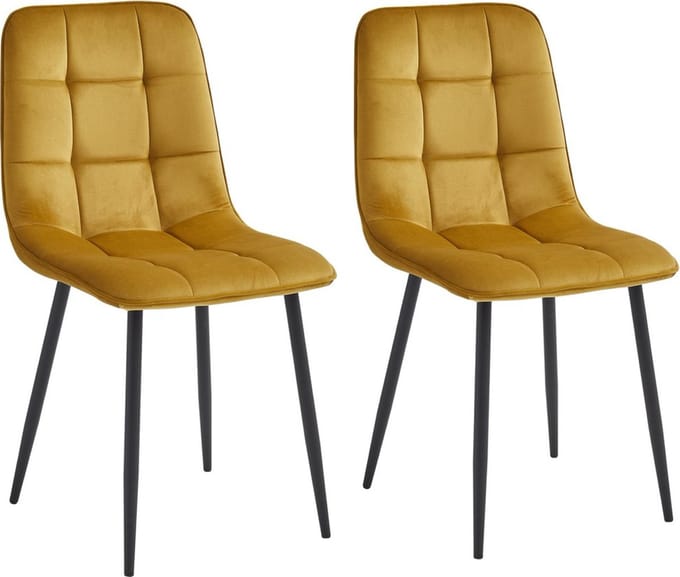 Colenis - Ela Eetkamerstoel - Set Van 2 - Okergeel - Velvet - Design
