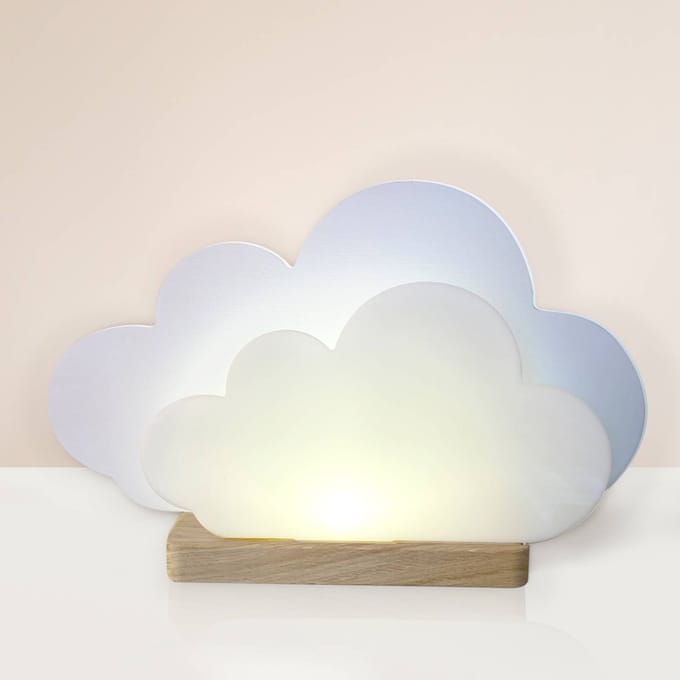 Elobra LED tafellamp Wölkchen, wit, hout, 3000 K, dimbaar