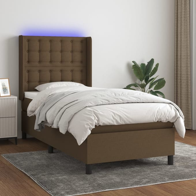 vidaXL - Boxspring - met - matras - en - LED - stof - donkerbruin - 80x200 - cm