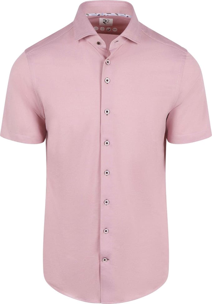 R2 Short Sleeve Overhemd Technical Knitted Dobby Roze - Maat S - Heren - Overhemden Formeel