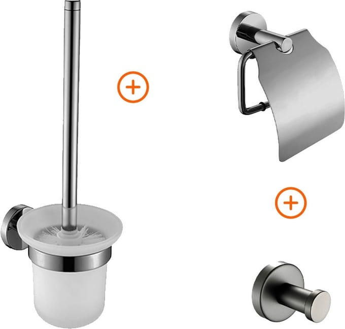 Toilet accessoires set Gun metal rond