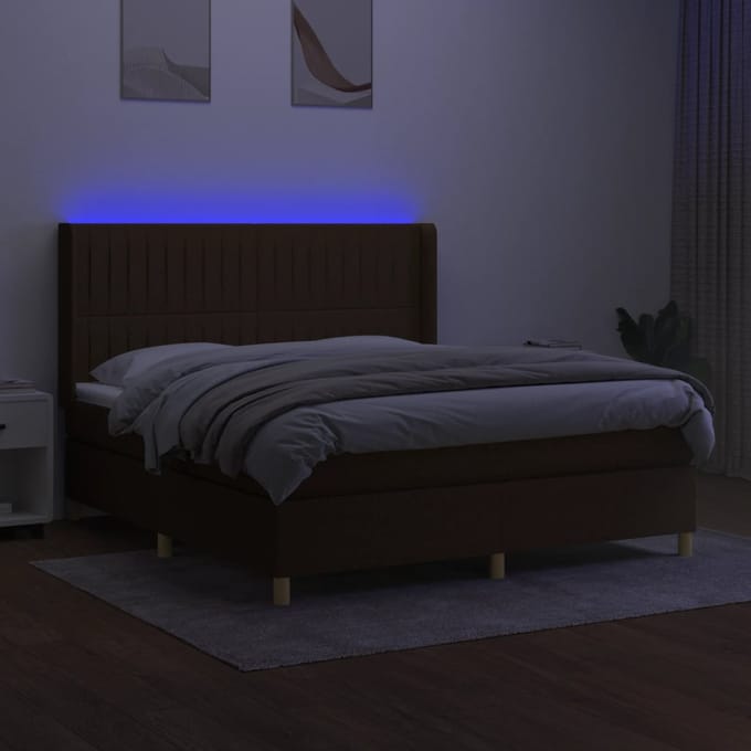 vidaXL - Boxspring - met - matras - en - LED - stof - donkerbruin - 160x200 - cm