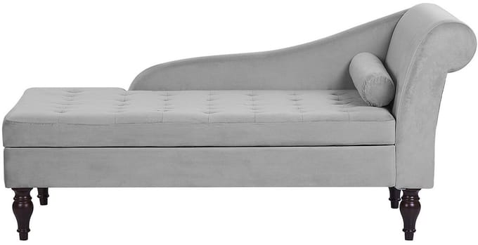 BELIANI PESSAC II - Chaise longue - Lichtgrijs - Rechterzijde - Fluweel