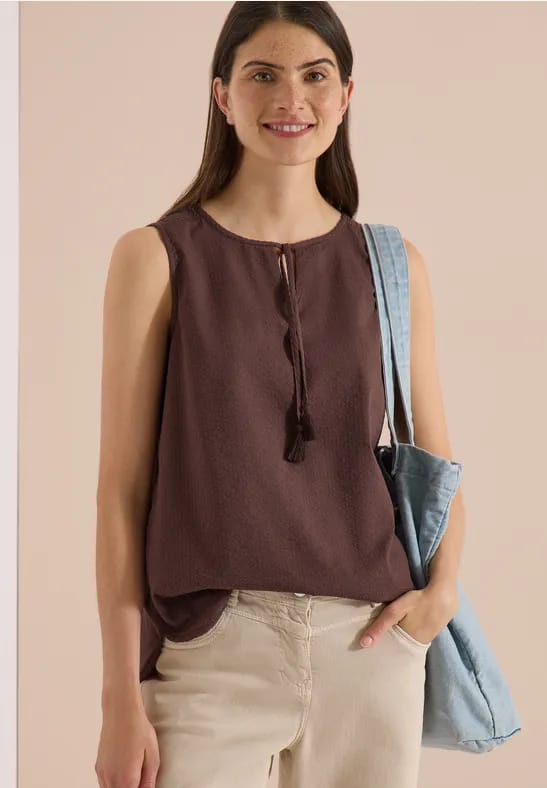 Blouse met split in de hals en bandjes