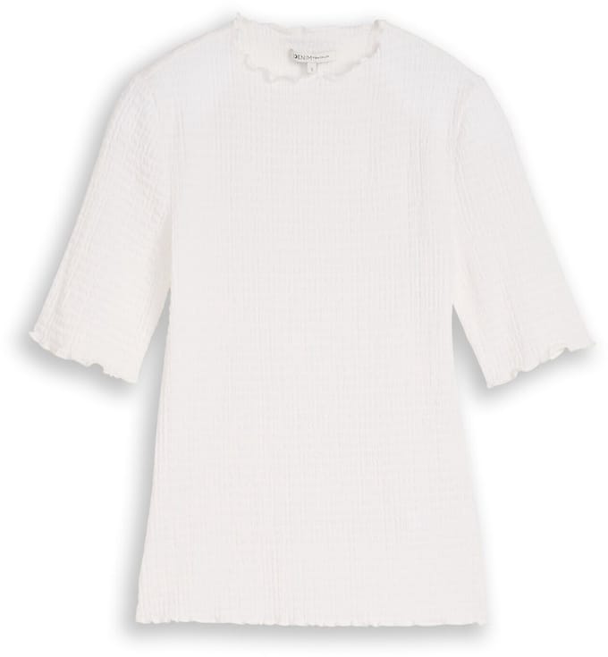Tom Tailor Denim - Slim fit crinkle T-shirt - Maat XL - off white