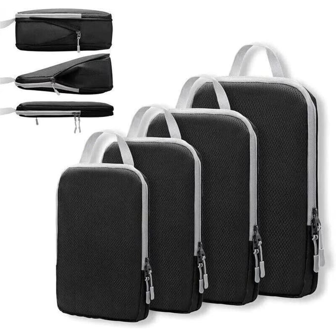 Sacs de compression pour voyage Lot de 4 sacs de rangement de voyage à compression pour valises Cubes d'emballage de voyage à double couture