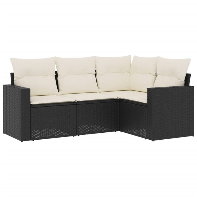 vidaXL - 4-delige - Loungeset - met - kussens - poly - rattan - zwart