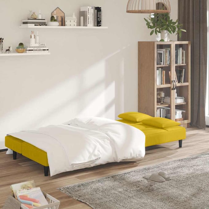 vidaXL - Slaapbank - 2-zits - met - 2 - kussens - fluweel - geel