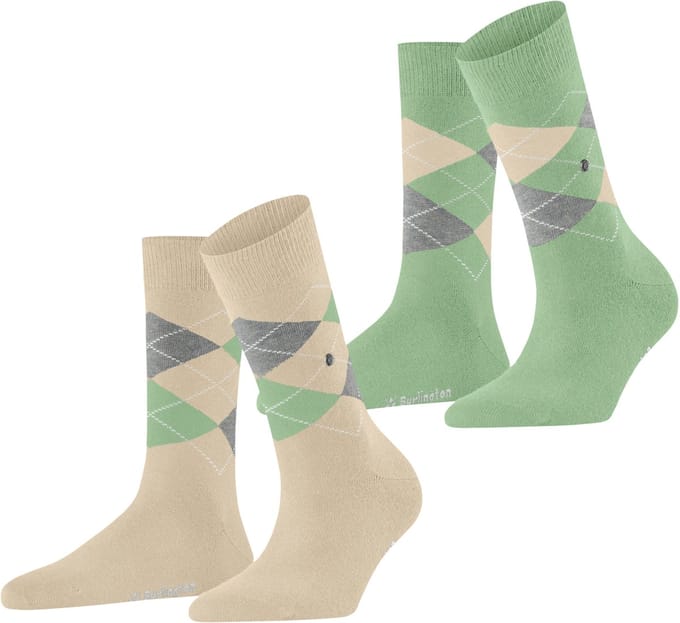 Burlington Everyday Argyle 2-Pack gedessineerd katoen sokken dames beige - maat 36-41