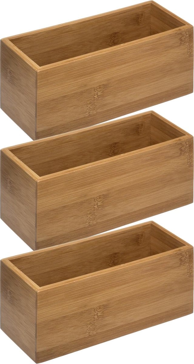5five opbergbox - 3x - voor sieraden/make-up - 23 x 9,5 cm - bamboe hout - nagellak box - sieraden box - make-up box - organizer