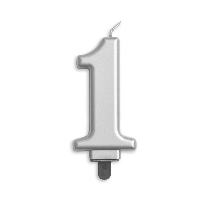 Wefiesta Verjaardagskaars Cijfer 1 Wax 7,8 Cm Zilver