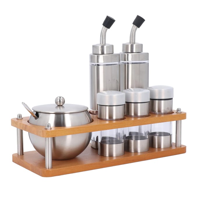Keuken kruiden dispensers set met houten basis Multifunctionele olie azijn flessen set voor zout L gray