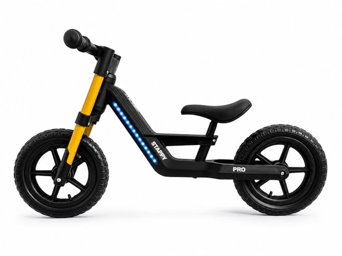 Stappy Pro Loopfiets - Led verlichting & Muziek - 3kg - vanaf 2 jaar - Zwart/Goud