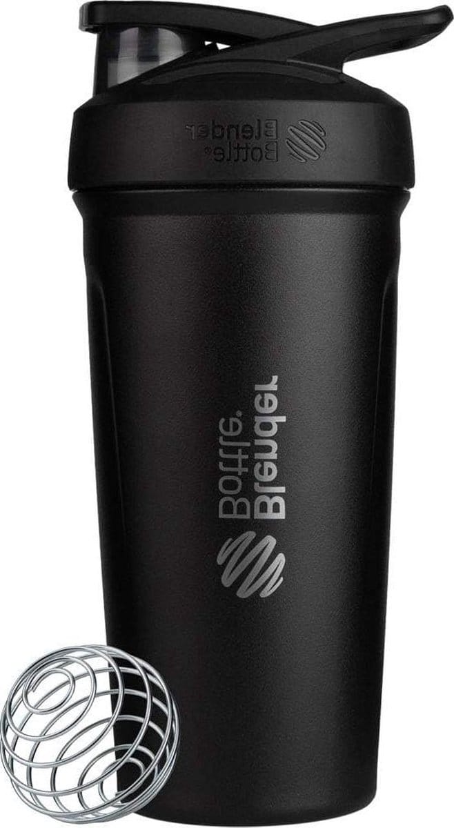 Geïsoleerde roestvrijstalen waterfles - BlenderBottle Strada Shaker Cup 24 oz zwart met draadgarde