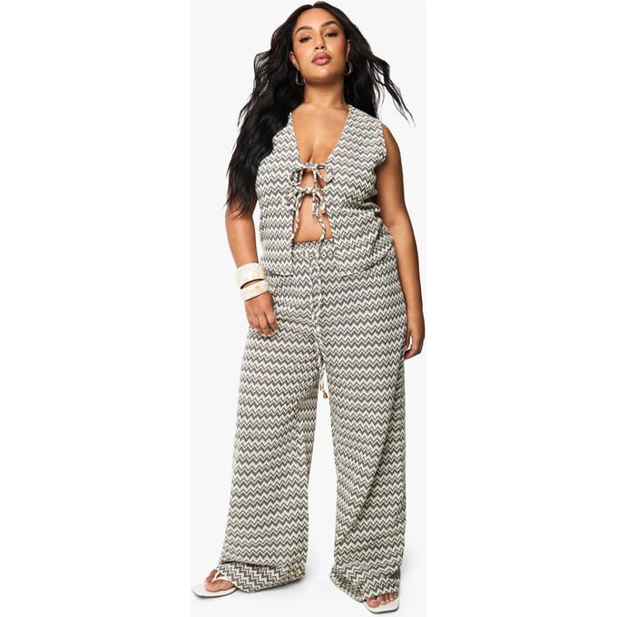 boohoo Dames Plus Zig Zag Gebreide Strandbroek | Mono | Maat: 28