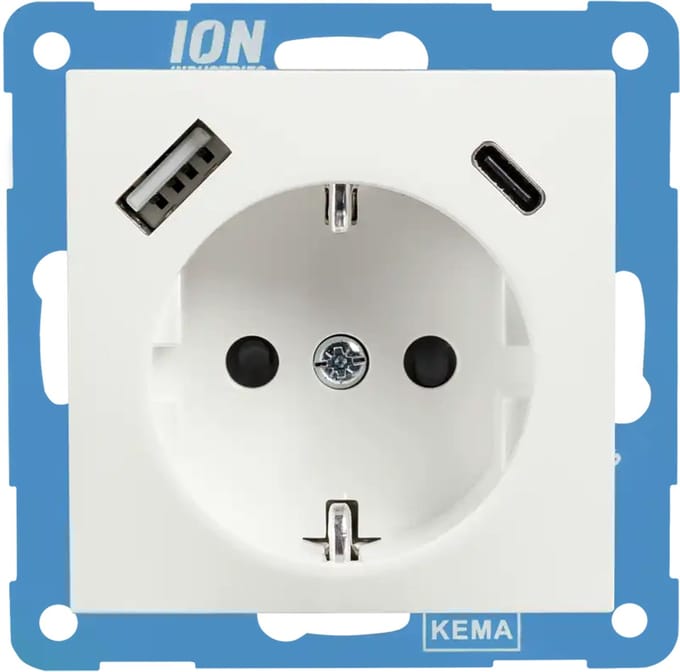 ION E1 inbouw contactdoos polar wit 1-voudig randaardeusb a/c