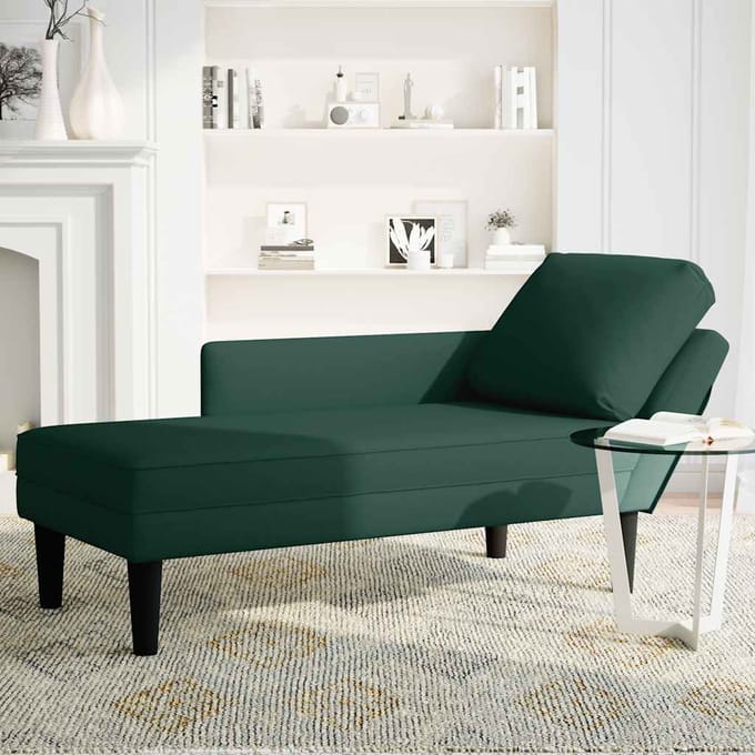 vidaXL - Chaise - longue - met - kussen&rechterarmleuning - fluweel - donkergroen