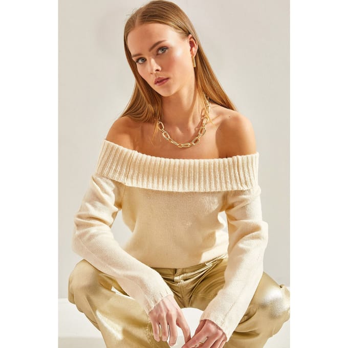 Getextureerde Brei Sweater met Madonna Kraag