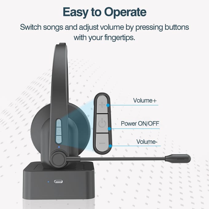 2,4 GHz draadloze hoofdtelefoon Callcenter oortelefoon On-ear headset met ENC ruisonderdrukking microfoon zwart