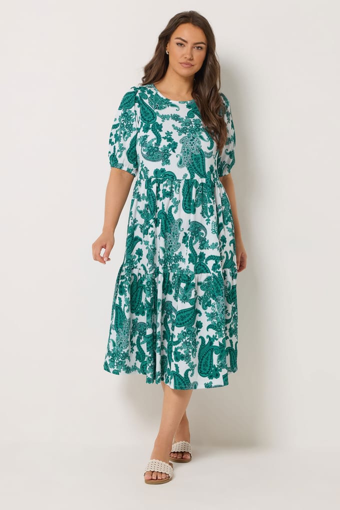 Yours Groene Gelaagde Midijurk Met Paisleyprint Size 42