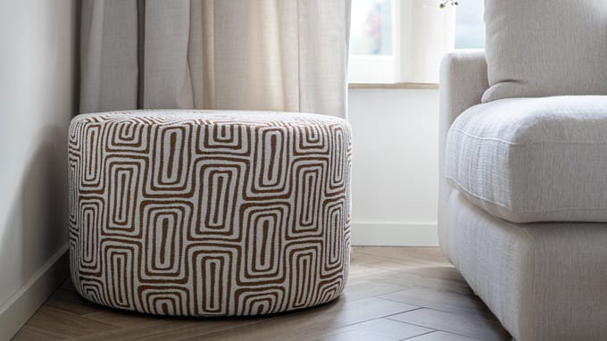Poufue - Luxe Poef met Print - Dizzy Gold - Low Round