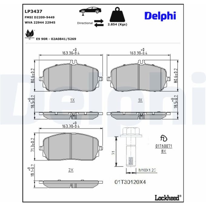 Remblokset DELPHI LP3437, voor