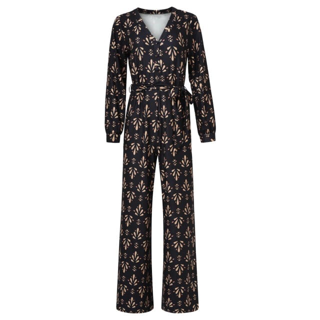 Smashed Lemon Stretchstof ornament geprint jumpsuit in zwart en camel |