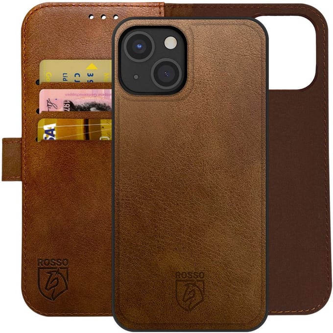 Rosso Element Uitneembaar 2-in-1 Hoesje Geschikt voor Apple iPhone 14 Plus | Luxe Portemonnee | Back Cover | Pasjeshouder | Bruin
