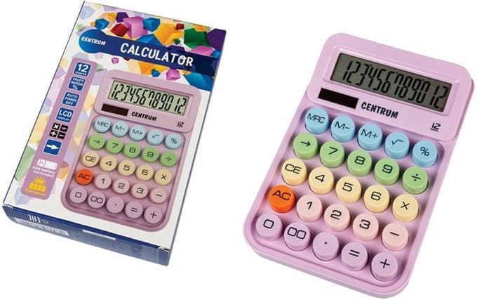 Centrum retro calculator pastel mechanisch toetsenbord 12 cijfers.