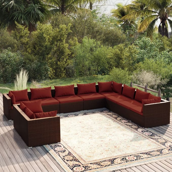 vidaXL - 10-delige - Loungeset - met - kussens - poly - rattan - bruin