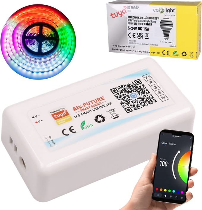 Controller LED RGBW Tuya 15A 180W 12V – Intelligente aansturing van LED strips
