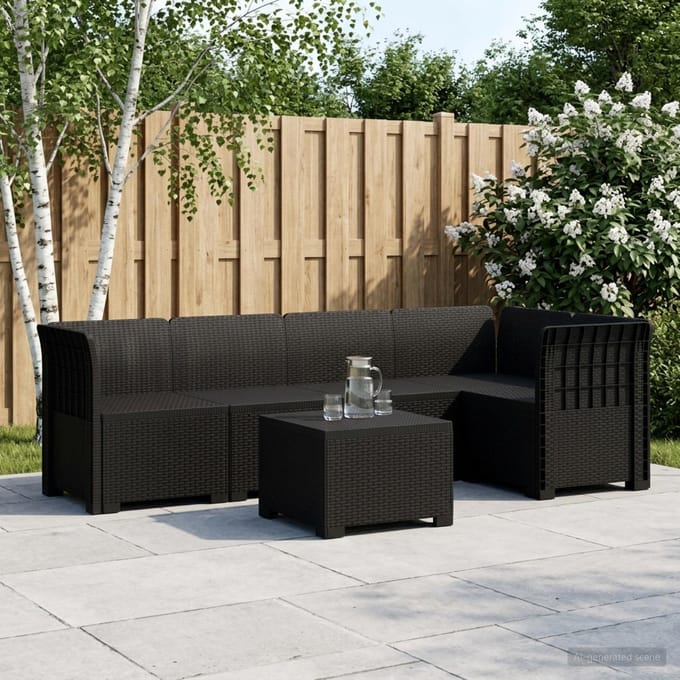 vidaXL - 5-Zits - Tuinbank - Rattanlook - PP - Antraciet