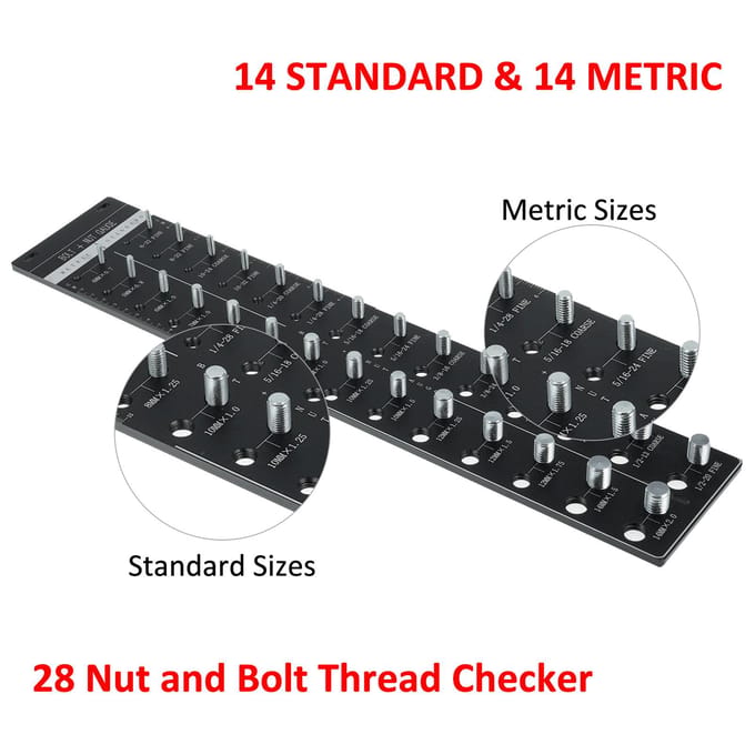 Schroefdraadmeter 28 Moer- en boutschroefdraadmeter Industriële kwaliteit Boutmaat- en schroefdraadidentificator zwart