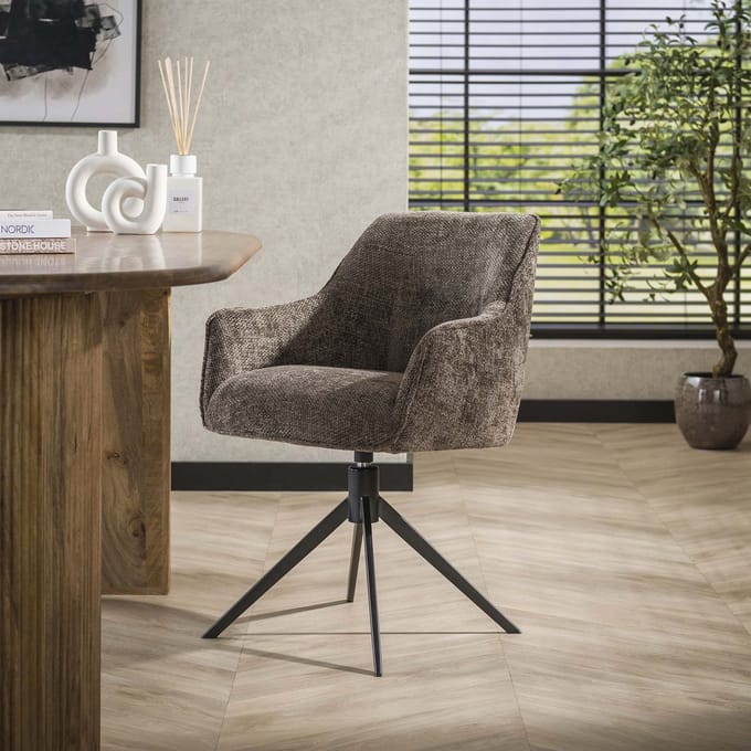 Dimehouse Eetkamerstoel Chia Rich Stof Taupe Draaibaar - Chenille - Scandinavisch & Basic