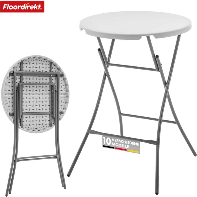 FLOORDIREKT Klaptafel Nagano - Ronde Witte Opvouwbare Tuintafel - 80 cm Diameter