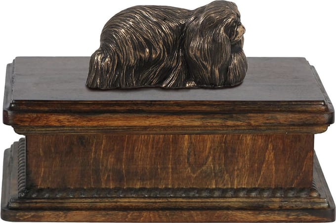 Elegante urn voor hondenas met Pekingese beeldje