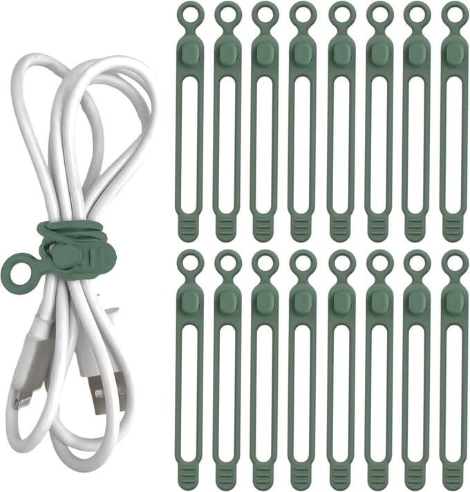 16x Herbruikbare Siliconen Kabelbinders - Kabelopsluiters voor Oortelefoon, Oplader en Computer Kabelbeheer (Groen)
