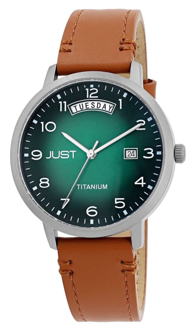 JUST herenhorloge echt leer Fanis heren - zilver - datumweergave