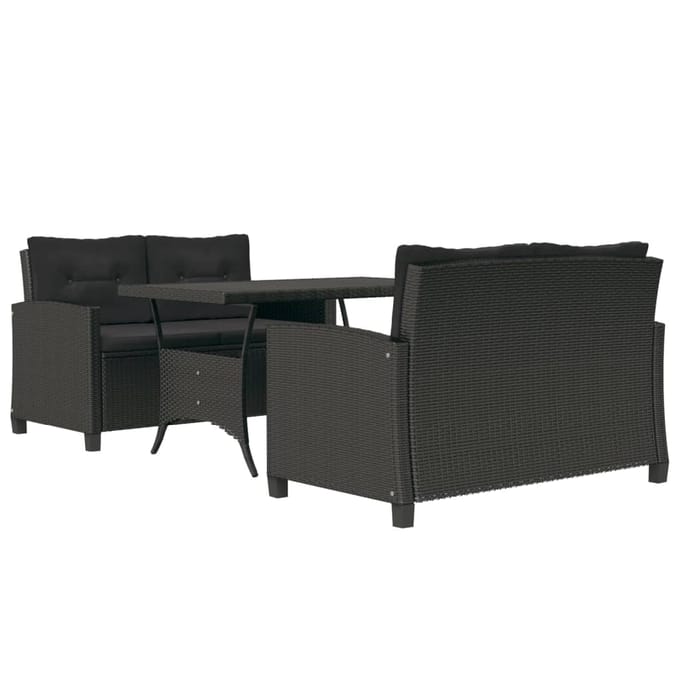 vidaXL - 3-delige - Tuinset - met - kussens - poly - rattan - zwart
