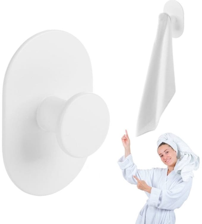 Laveo Miri - Enkele Handdoekhanger - Wandmontage - Wit - Zelfklevend