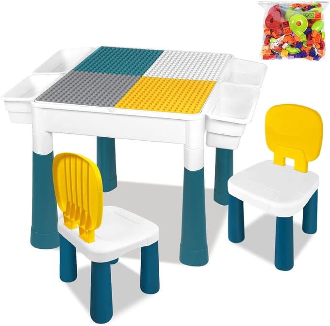 Kindertafel Met Stoelen Set Type B | Met Opbergdoos En Hoogteverstelbaar | Multifunctioneel Dubbelzijdig Tafelblad NAIZY