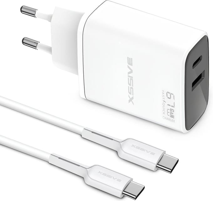 USB C Adapter 65W Snellader met USB C naar USB C Kabel - Geschikt voor Samsung Oplader - 1 Meter
